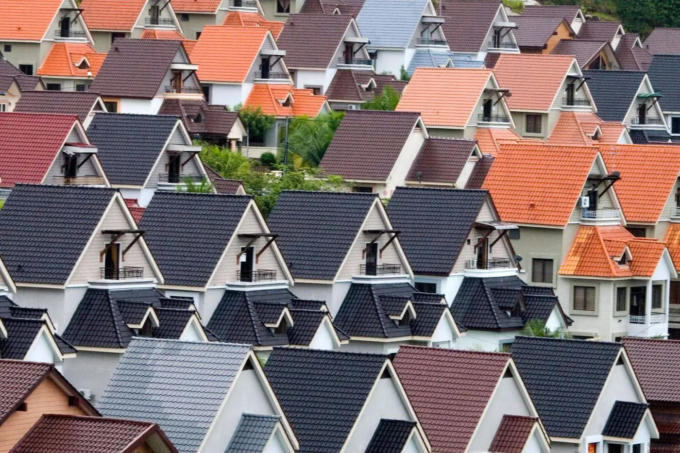 Residential rooftops showing ridge lines along the peaks